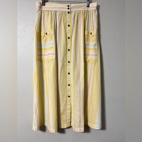 Patagonia Kamala Maxi Skirt Yellow Stripe Organic Cotton Hemp Blend Pockets M - Picture 2 of 11